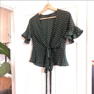 Dark green tie polka dot top